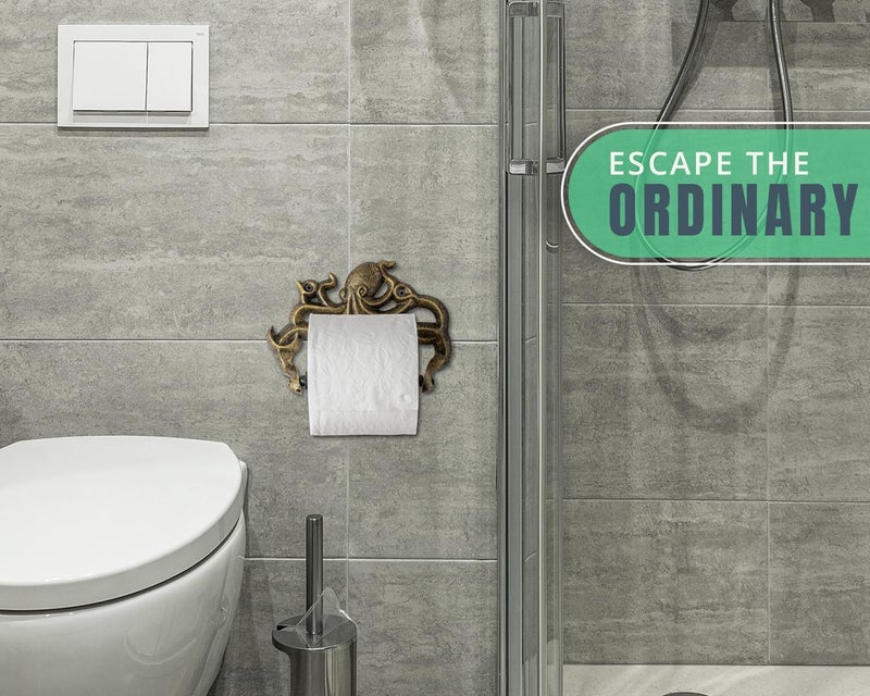 Comfify Decorative Cast Iron Octopus Toilet Paper Holder â€“ Wall Mounted Kraken Bathroom Accessory â€“ Nautical Style â€“ Includes Screws and Anchors â€“ Gold & Black - Image 4